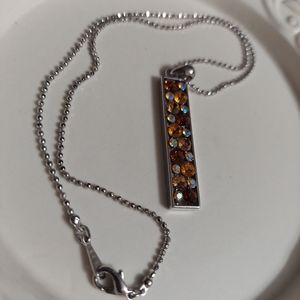 Silver/Faceted Crystal Bar Pendant Necklace with Popcorn Chain
